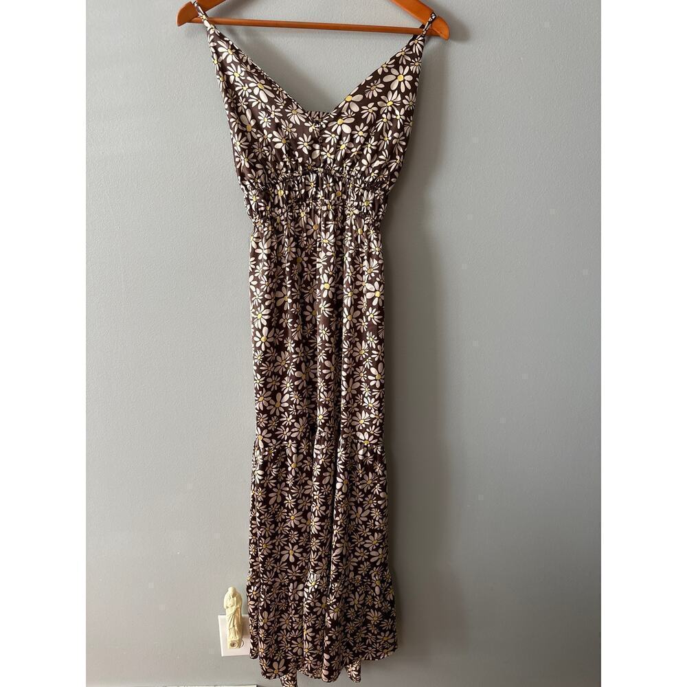 Women’s Daisy Floral Maxi Dress Large Spaghetti Strap Smocked Waist Boho NWT